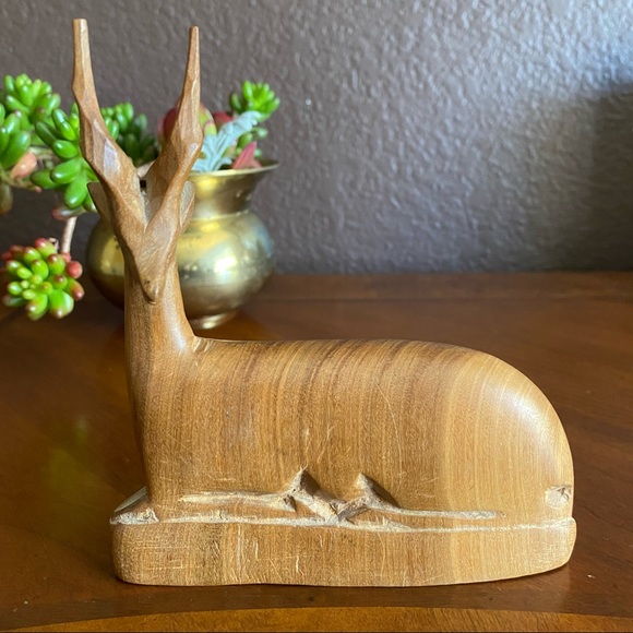 Hand Carved Wood Antelope Laying Down